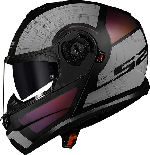 Capacete Escamoteável LS2 FF908 Strobe II Orion com Óculos Solar Preto Roxo Azul Fosco