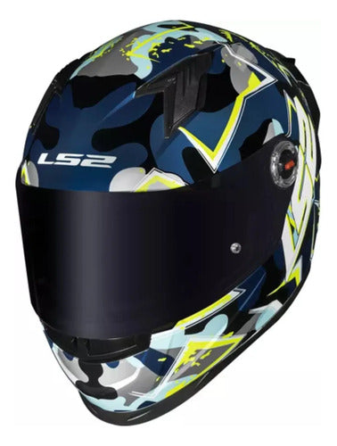 Capacete LS2 FF358 S Camo com Spoiler Azul Amarelo Fosco