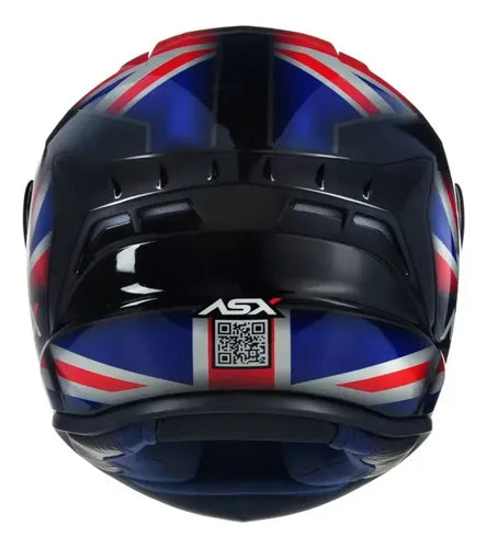 Capacete ASX Draken UK Preto Vermelho Azul Brilhante