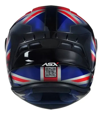 Capacete ASX Draken UK Preto Vermelho Azul Brilhante