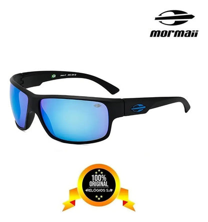 Óculos De Sol Mormaii Joaca 2 00445a1412 Armação Preto Fosco E Lentes Em Azul Espelhado Curvado