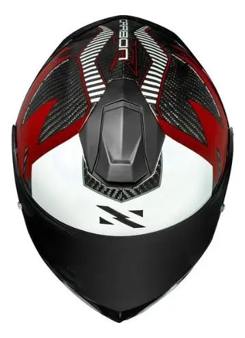 Capacete Norisk Carbon R Team com 2 Viseiras e Spoiler Vermelho Branco Brilhante Tamanho 58/M