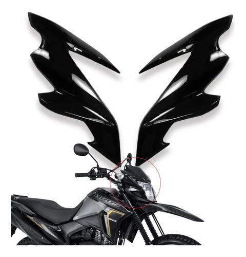 Par de Carenagens Laterais do Farol Paramotos Honda Bros 160 2022 a 2024 Preto Brilhante