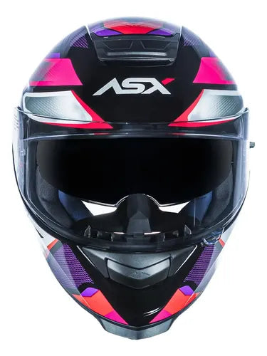 Capacete ASX Eagle SV Fast com Óculos Solar Interno Preto Lilás Rosa Brilhante