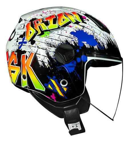 Capacete Aberto Norisk Orion Shine Branco Laranja Brilhante