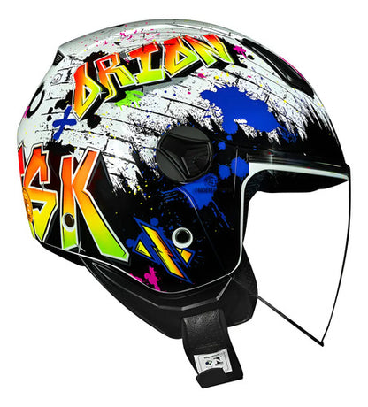 Capacete Aberto Norisk Orion Shine Branco Laranja Brilhante