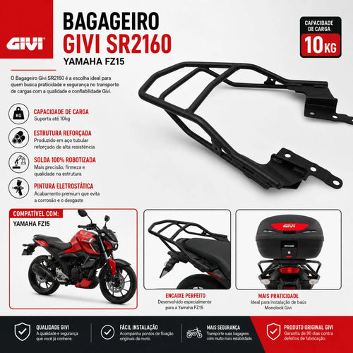 Suporte de Baú Bagageiro Givi Yamaha Fazer Fz15 150 2023 em diante