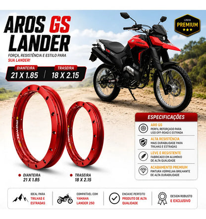 Par de Aros de Roda GS Monaco Yamaha Lander 250 2018 a 2026 1.85x21 e 2.15x18 Vermelho