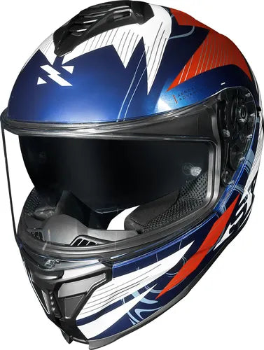 Capacete Norisk Strada II ST com Óculos Solar Interno Branco Azul Vermelho Brilhante