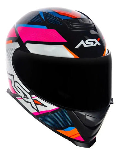 Capacete ASX Eagle Fast Preto Rosa Branco Brilhante Tamanho 54/XS