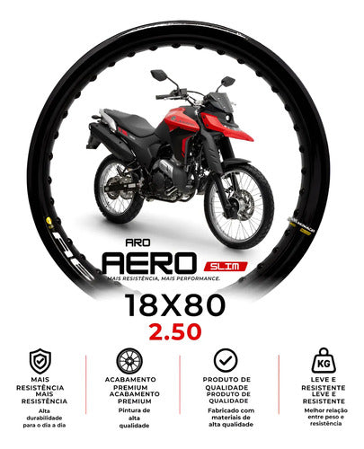 Aro de Roda Traseira Aero Slim Monaco Yamaha Lander 250 Honda Xre 300 18x80 2.50 Preto Brilhante