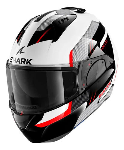 Capacete Escamoteável Shark Evo-ES Kryd com Óculos Solar Interno Branco Preto Vermelho