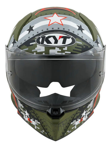 Capacete KYT R2R Max Assault com Óculos Solar Interno Verde Fosco