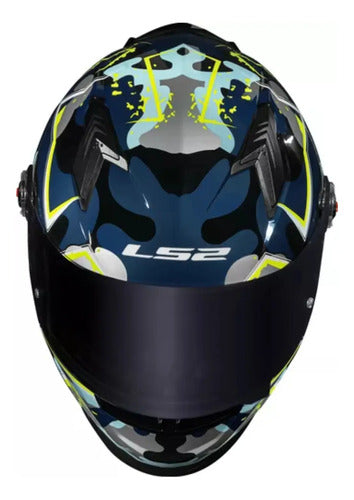 Capacete LS2 FF358 S Camo com Spoiler Azul Amarelo Fosco