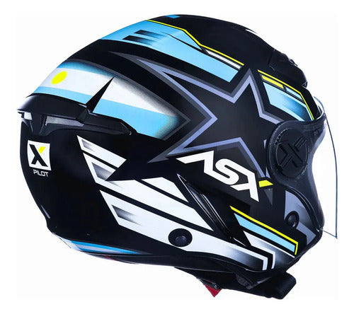 Capacete Aberto ASX City Air Pilot Preto Azul Amarelo Brilhante