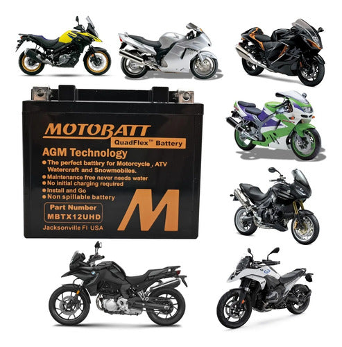 Bateria Motobatt MBTX12U-HD AGM 12V 14Ah Yamaha Super Ténéré 1200 BMW F 750 Gs 850 Gs R 1200 S