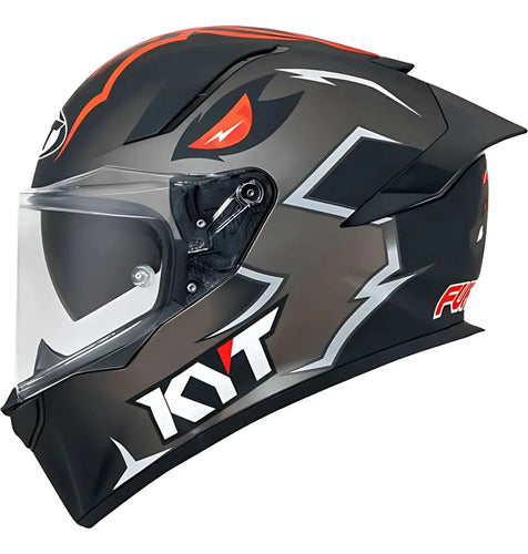 Capacete KYT R2R Fury 29 com Óculos Solar Interno Preto Cinza Vermelho Fosco