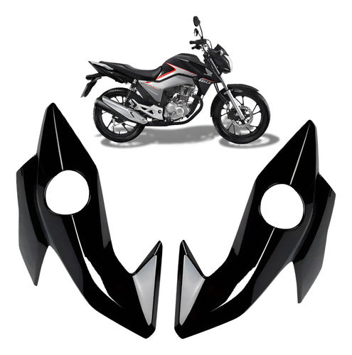 Par de Carenagens Laterais do Farol Paramotos Honda Cg 160 Titan 2016 a 2019 Preto Brilhante