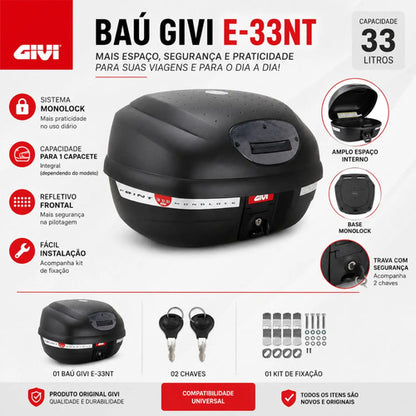 Bauleto Baú Traseiro Givi E33NT Point Monolock 33 Litros Lente Fumê