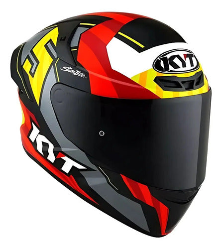 Capacete KYT TT-Course Jaume Masia Flux 2019 Amarelo Vermelho Cinza Brilhante