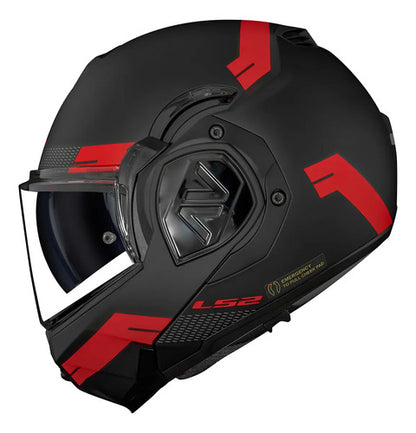 Capacete Escamoteável LS2 FF906 Advant Bend com Óculos Solar Preto Vermelho Fosco