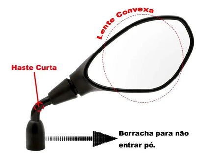 Par de Retrovisores GVS RVG Haste Curta Universal Rosca Honda Lente Convexa