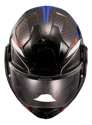 Capacete Escamoteável LS2 FF901 Advant X Carbon Future Branco Azul Vermelho Brilhante Tamanho 60/L