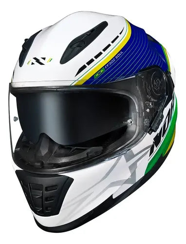 Capacete Norisk FF302 Soul II Grand Prix Brasil com Óculos Solar Interno Verde Amarelo Tamanho 60/L