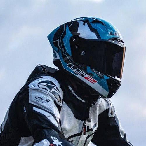 Capacete LS2 FF805 Thunder C GP Huertas Replica com Spoiler Azul Preto Brilhante