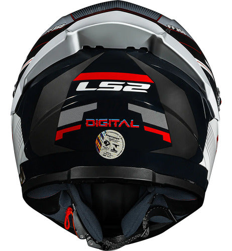 Capacete LS2 FF358 S Digital com Spoiler Preto Branco Vermelho Brilhante