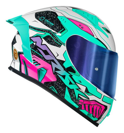 Capacete Norisk Flow Robot com 2 Viseiras e Spoiler Branco Verde Brilhante