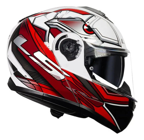 Capacete Escamoteável LS2 FF908 Strobe II Xdron com Óculos Solar Branco Vermelho