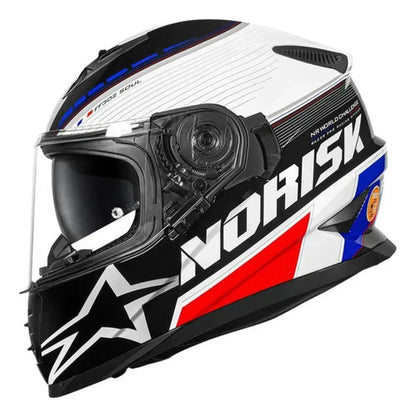 Capacete Norisk FF302 Grand Prix França com Óculos Solar Interno Branco Brilhante