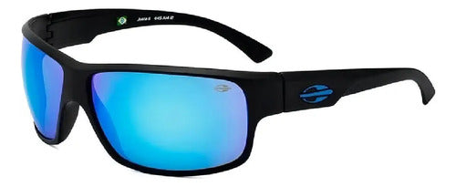 Óculos De Sol Mormaii Joaca 2 00445a1412 Armação Preto Fosco E Lentes Em Azul Espelhado Curvado