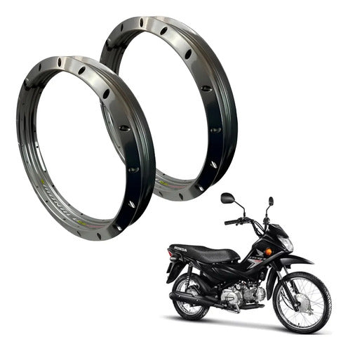 Par de Aros de Roda GS Monaco Honda Pop 100 Pop 110i Biz 110i 1.85x17 e 1.85x14 Prata Cromado