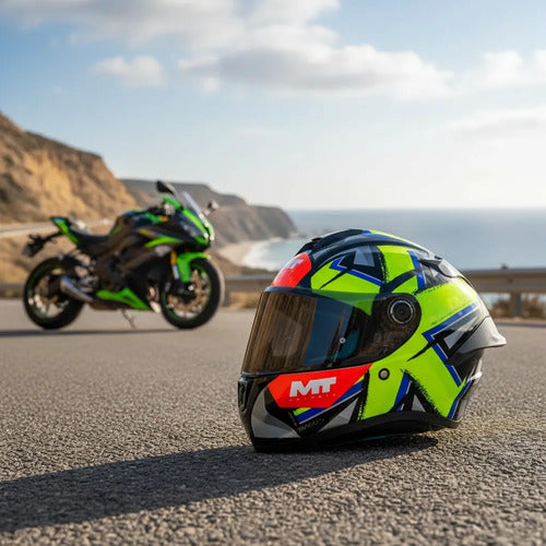 Capacete MT Helmets Targo S Rafael Paschoalin Verde Limão Brilhante Tamanho 60/L