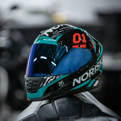 Capacete Norisk FF302 Soul Tokyo com Óculos Solar Interno Preto Verde Brilhante