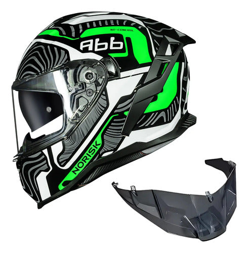Capacete Norisk Strada II Fusion com Óculos Solar Interno Branco Preto Verde Brilhante
