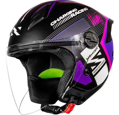 Capacete Aberto Norisk Neo Vizion Preto Roxo Fosco