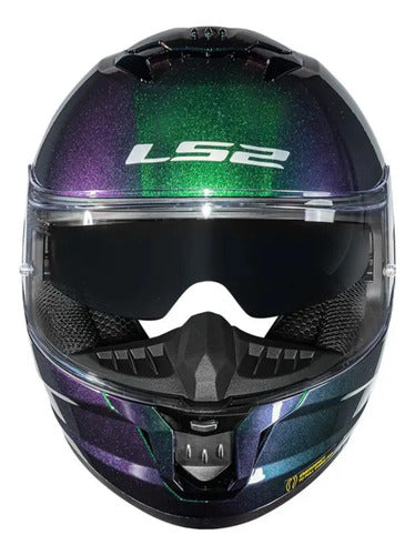 Capacete LS2 FF808 Stream II Solid com Óculos Solar Interno Azul Verde Roxo Brilhante