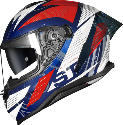 Capacete Norisk Strada II ST com Óculos Solar Interno Branco Azul Vermelho Brilhante