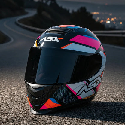 Capacete ASX Eagle Fast Preto Rosa Branco Brilhante Tamanho 54/XS