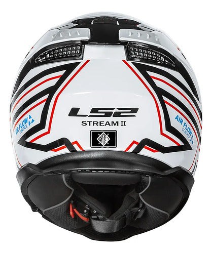 Capacete LS2 FF808 Stream II Maze com Óculos Solar Interno Branco Preto Brilhante