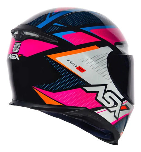 Capacete ASX Eagle Fast Preto Rosa Branco Brilhante Tamanho 54/XS