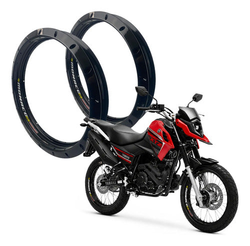 Par de Aros de Roda GS Monaco Yamaha Crosser 150 1.85x19 e 2.15x17 Preto Brilhante