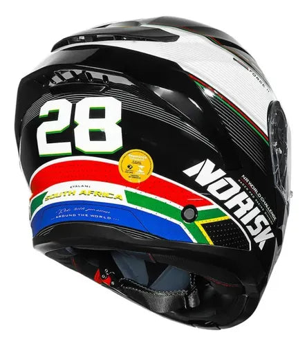 Capacete Norisk FF302 Soul II Grand Prix África do Sul com Óculos Solar Interno Branco Tamanho 60/L