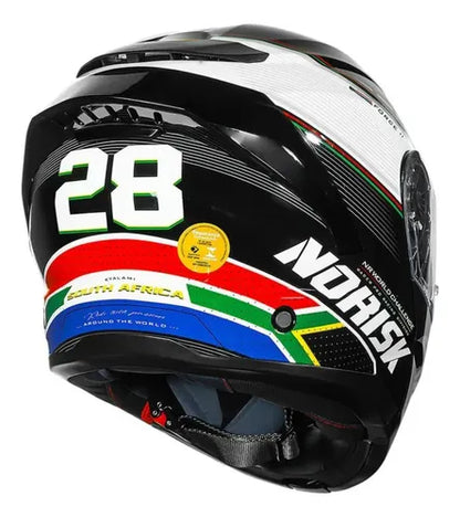 Capacete Norisk FF302 Soul II Grand Prix África do Sul com Óculos Solar Interno Branco Tamanho 60/L