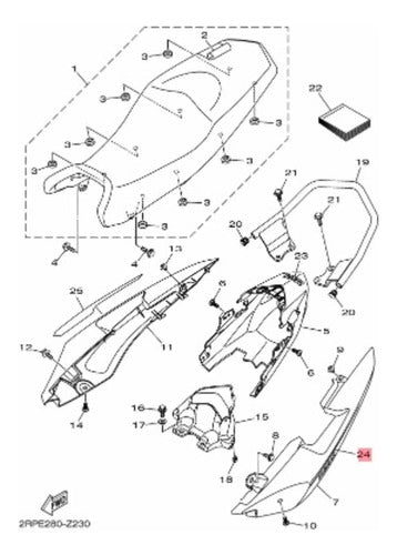 Adesivo da Rabeta Traseira Esquerda Yamaha Factor 150 2019 a 2024 Vermelho