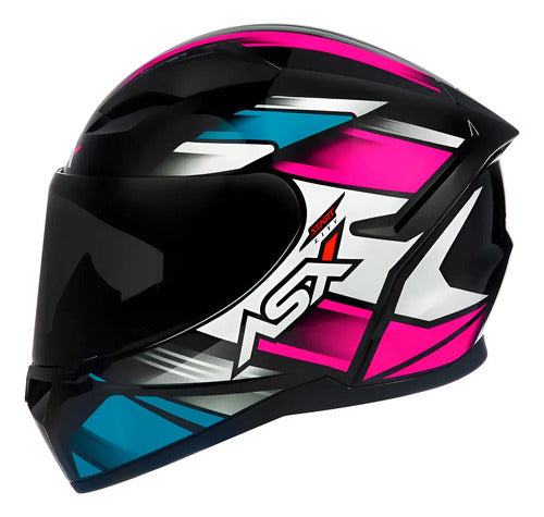 Capacete ASX City Start Preto Turquesa Rosa Brilhante
