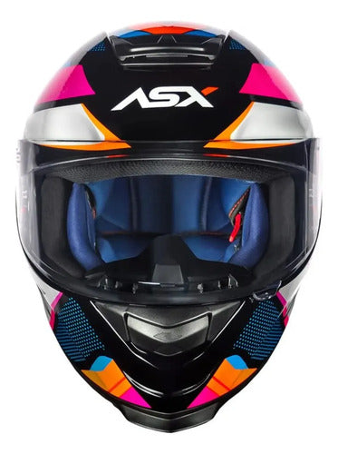 Capacete ASX Eagle Fast Preto Rosa Branco Brilhante Tamanho 54/XS